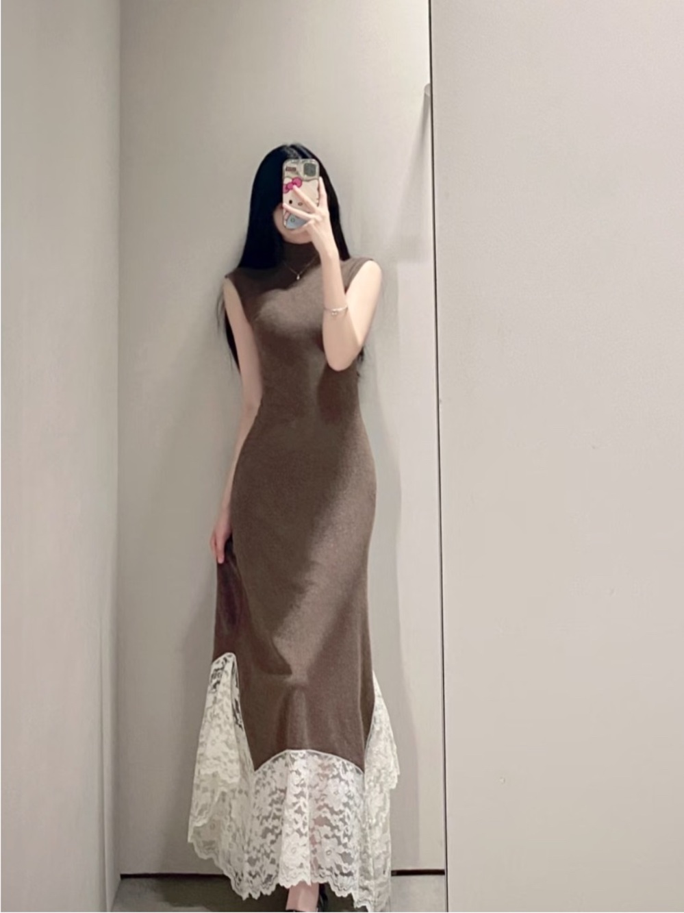ZARA LONG DRESS WITH CONTRAST LACE